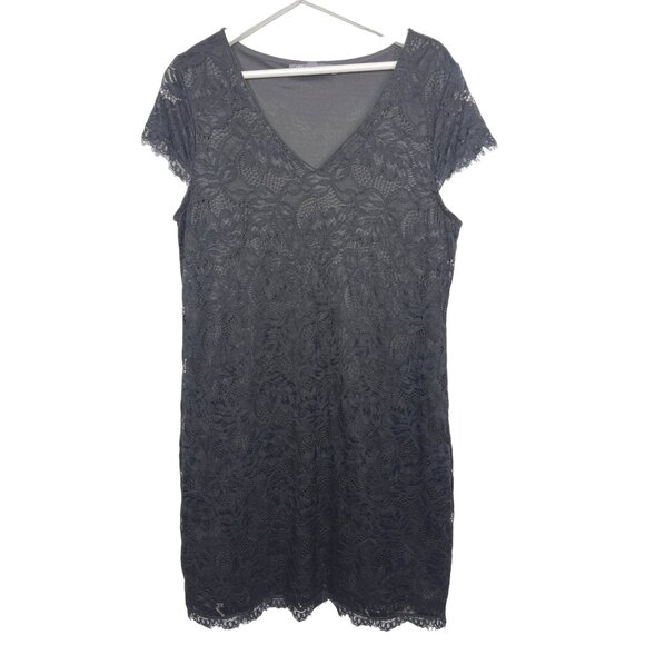 Daisy Fuentes Women’s Large Black Lace Sheath Dress Short Sleeve V Neck - Picture 1 of 10